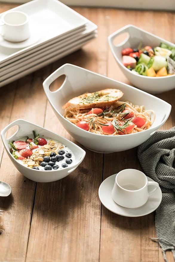 Gomakren Serving Bowls with Handles, Serving Dishes, Porcelain Salad Bowls - Image 4
