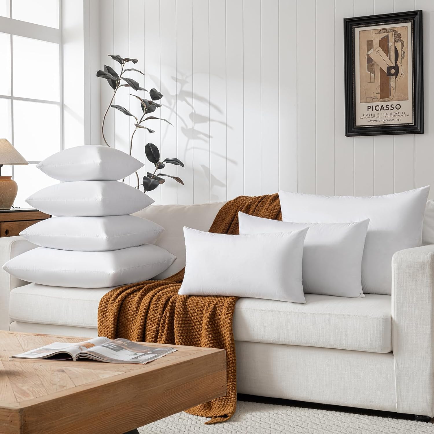 basic home 28x28 Euro Throw Pillow Insert-Down Feather Pillow Insert-Cotton Fabric-White-1 Piece