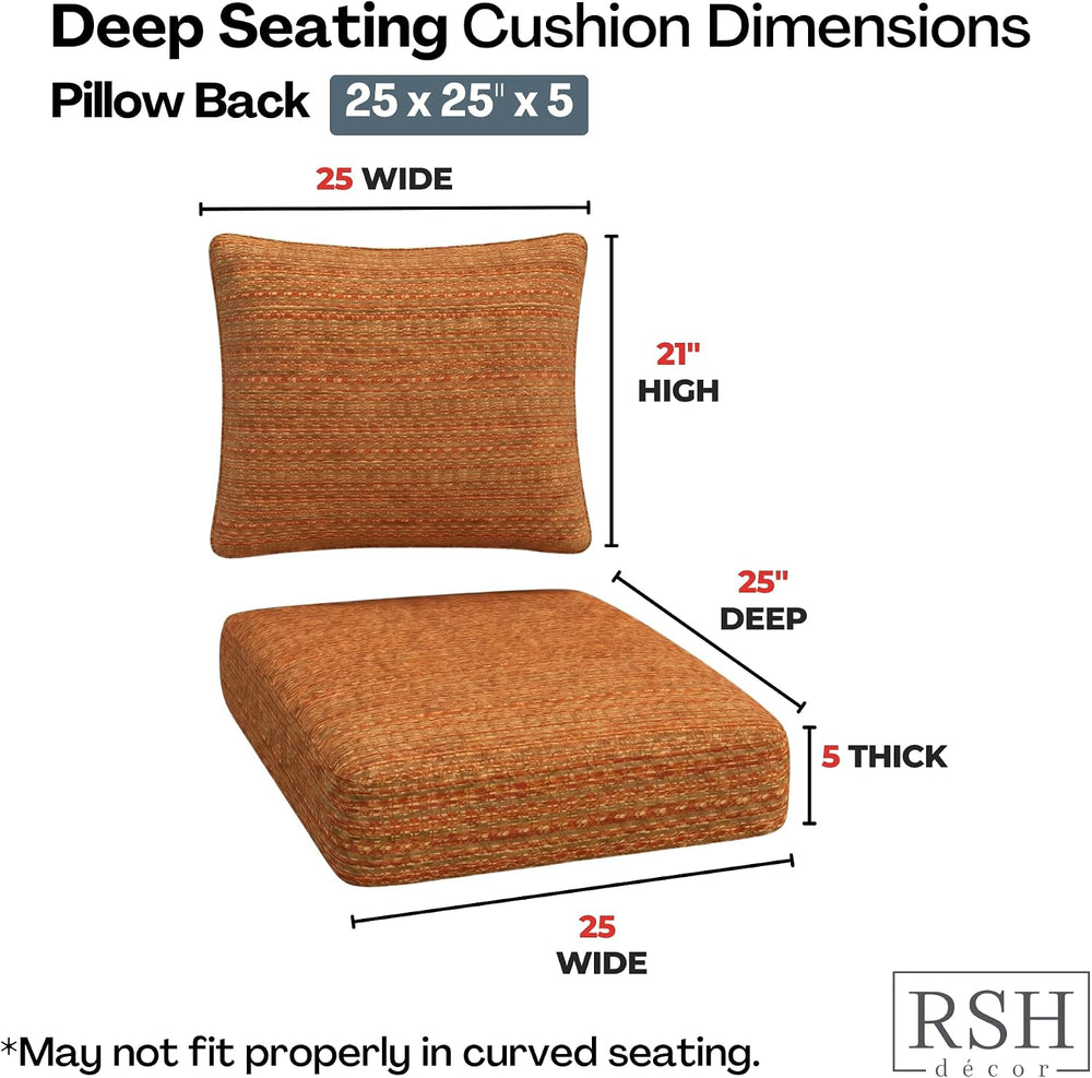 RSH DECOR: Sunbrella Deep Seating Cushion with Pillow Back | 25” x 25” x 5&qu...
