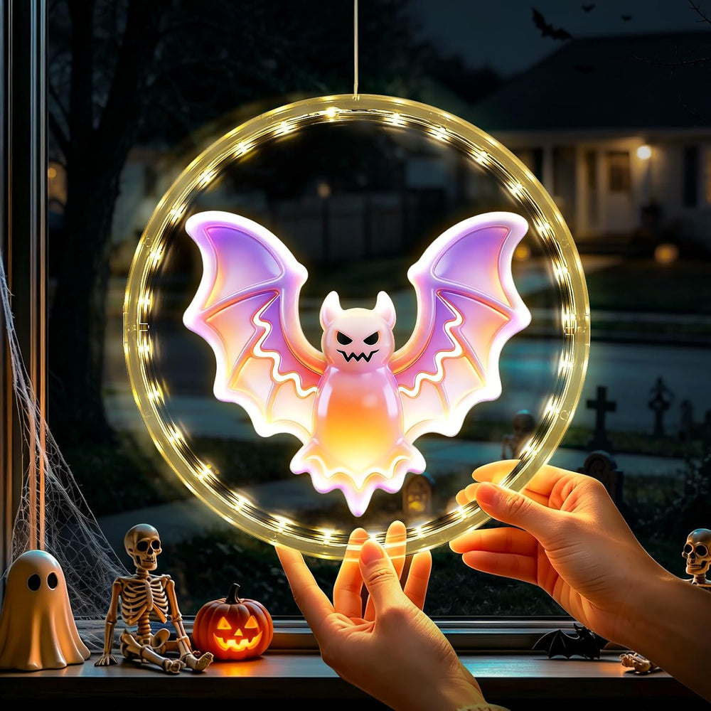 3 Pack Rechargeable Indoor Halloween Window Lights,4/6/12H Timer Function