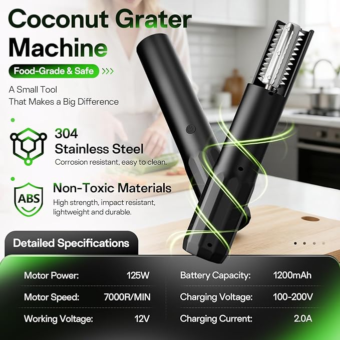 2026 New Electric Coconut Grater, 125W USB Rechargeable Handheld Coconut - Image 6