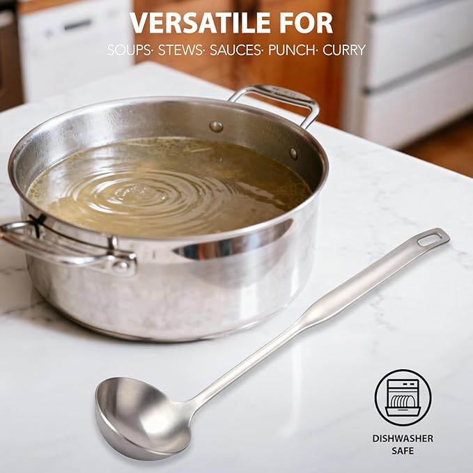 Professional Stainless Steel Soup Ladle, 11.8" Comfort Grid, Long Ergonomic - Image 3