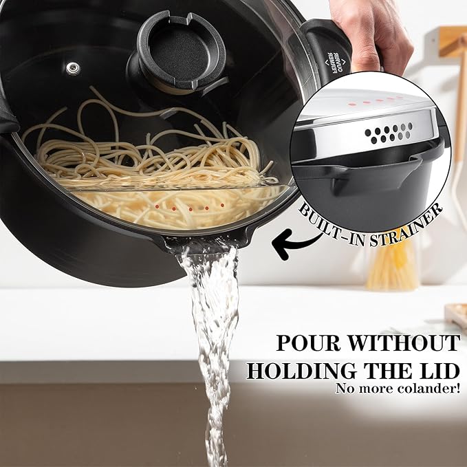 8.5qt Pasta Pot with Strainer Lid, Cast Aluminum Stockpot Multipot, Nonstick - Image 2