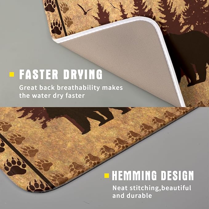 Giwawa 16"x18" Brown Bear Dish Drying Mat Rustic Forest Wildlife Woodland Dish - Image 3