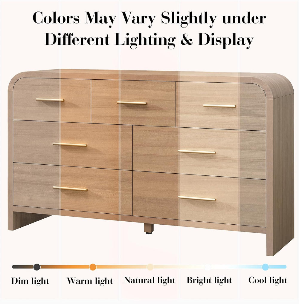 Curved Drawer Dresser for Bedroom with 7 Drawers, 54'' Wide Chest of ...