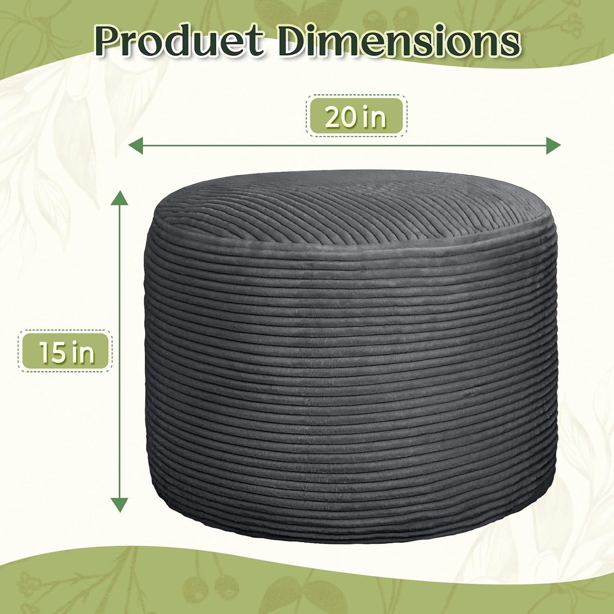 round corduroy footstool pouf for couch shown in use