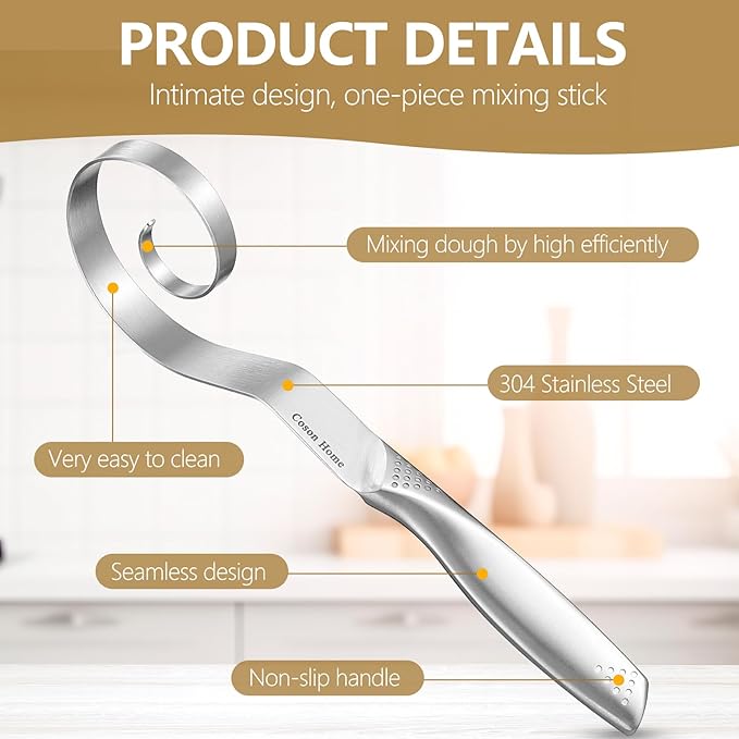 Seamless Danish Dough Whisk Stainless Steel, Hand Mixing Tool - Image 5