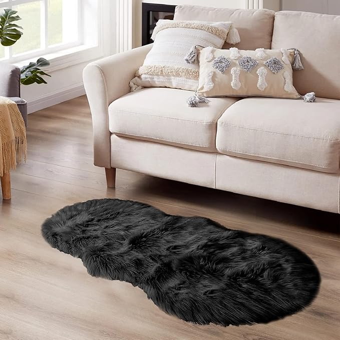 Latepis Black Faux Sheepskin 2x4 Shag Rug - Image 2