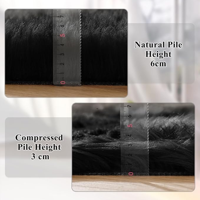 ORINOVA Black Fuzzy Faux Sheepskin Shaggy Fur Rugs - Image 4