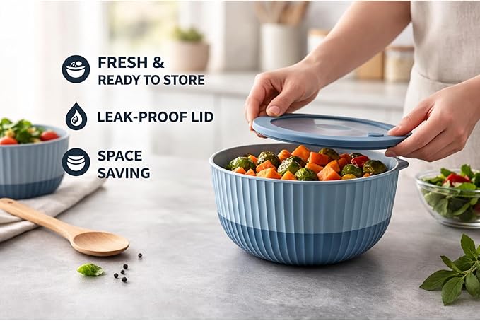 Mixing Bowls with Lids, 8-Piece Airtight Leak-Proof Nesting BPA-Free Bowl Set - Image 4