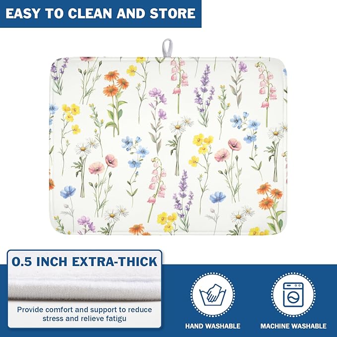 Spring Floral Dish Drying Mat for Kitchen Counter 18 x 24 Inch Colorful Flowers - Image 5
