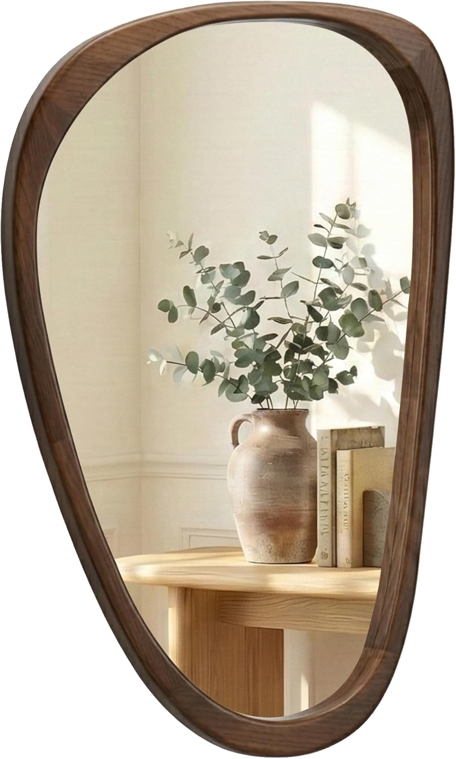 20x30 Inch Dark Walnut Asymmetrical Wood Wall Mirror for Entryway