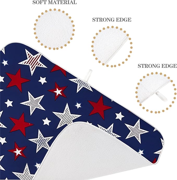 4th of July Dish Drying Mat 18x24 Inch Navy Blue Red Stars Patriotic Decor - Image 7