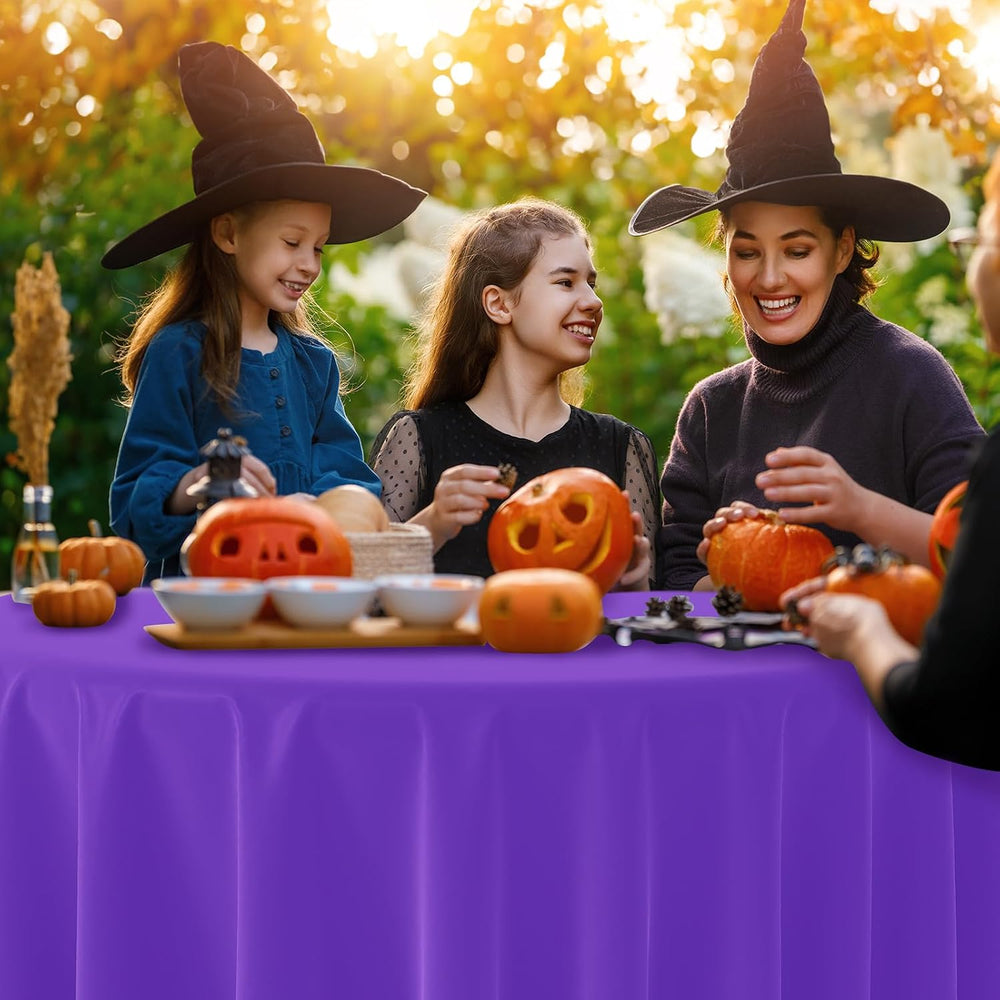 MASHAN 24Pcs 84inch Round Halloween Tablecloth Orange Black Purple Green