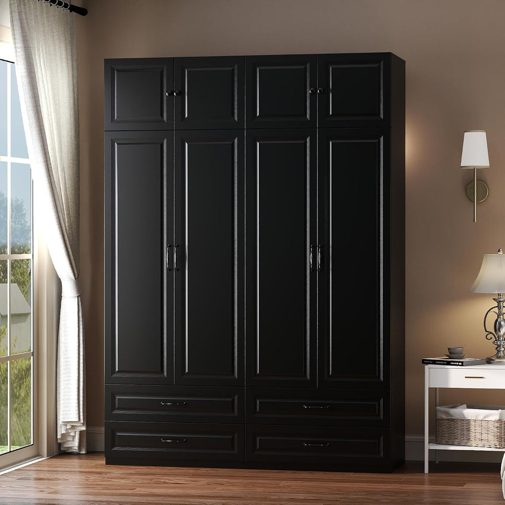 Black Armoire Wardrobe Closet: 88" Extra Tall Wardrobe Closet with 4 Dra...