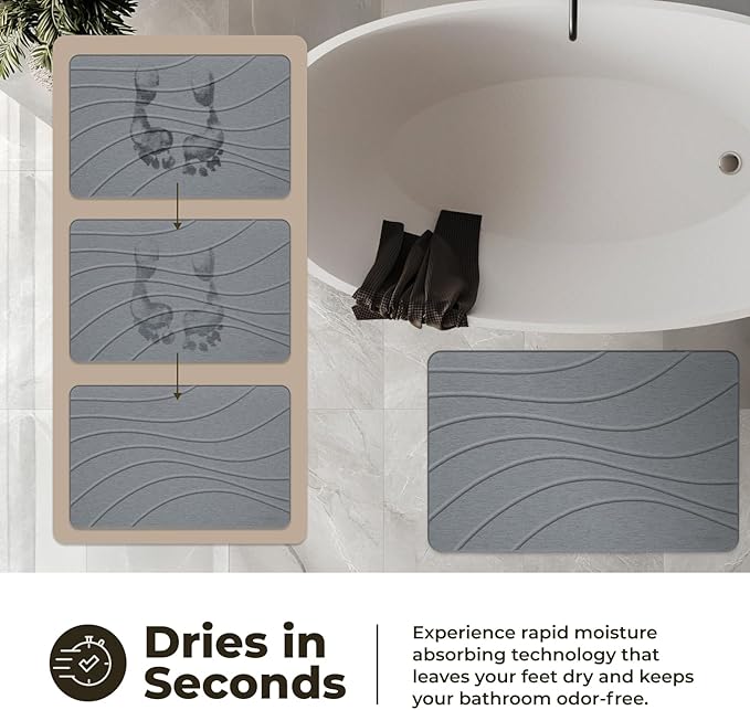 TOSORO - Stone Bath Mat Diatomaceous Earth Shower Mat Non-Slip Super Absorbent - Image 3