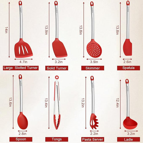 8 PCS Silicone Kitchen Utensils, Vayvnt Large Cooking Utensils Set - Image 2