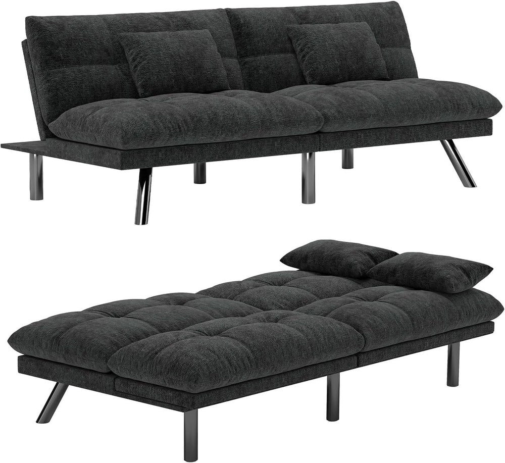 Convertible Futon Sofa Bed Chenille Fabric 70" (Black)