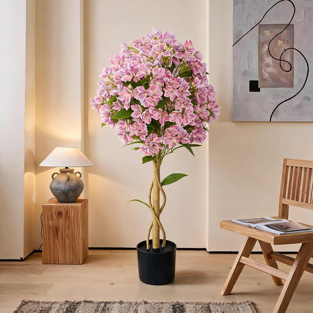 2 Pack Artificial Jasmine Flower Tree, 3FT Tall Faux Pink Potted Plant, UV Re...