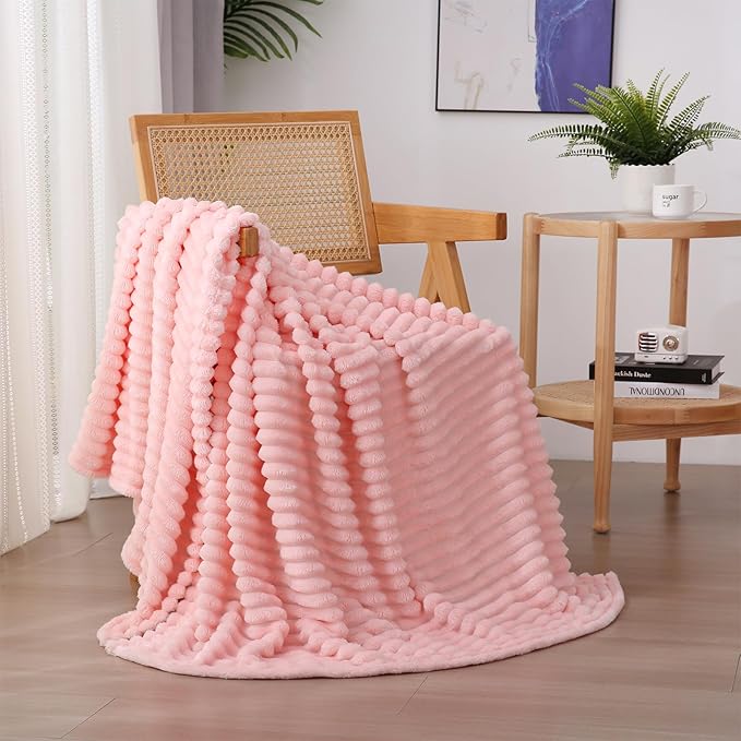 Valentines Day Decorations Light Pink Fleece Throw Blanket 50”×60” by linecooo