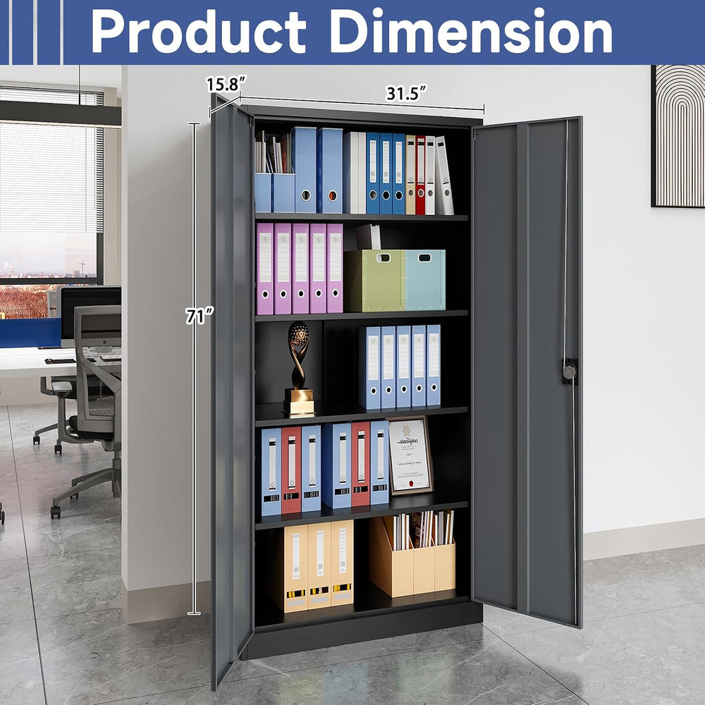 Metal Storage Cabinet with 2 Doors and 4 Adjustable Shelves, 71" Steel G...