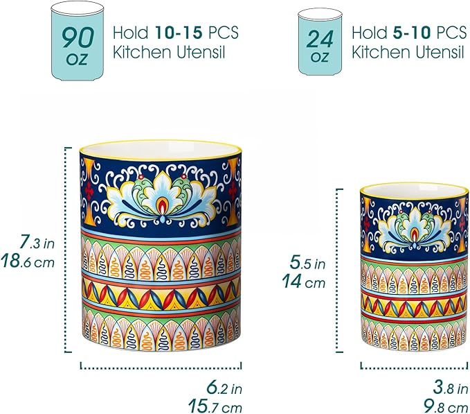 vancasso SIMI Utensil Holder, 7.3"+5.5" Porcelain Kitchen Utensil Holder - Image 2