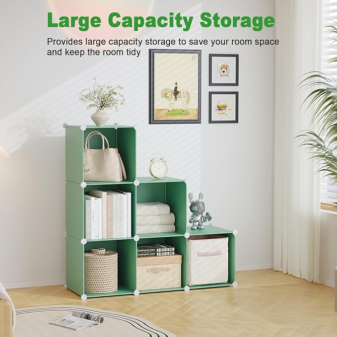 C&AHOME 6-Cube Storage Organizer, Stackable Storage Cubes Shelves, Portable