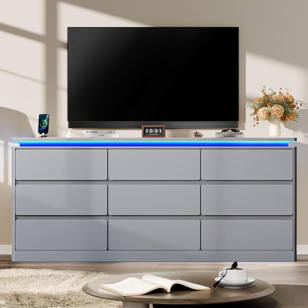 Gyfimoie 9 Drawer Dresser for Bedroom, 62.99" Long Gray Chest of Drawers...