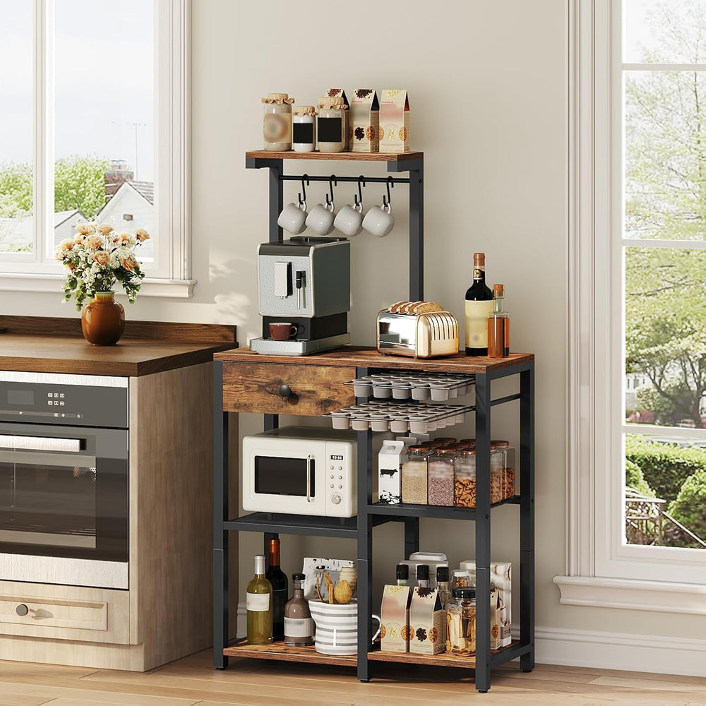 YATINEY Bakers Rack with Storage, 5-Tier Coffee Bar Station with Drawer, Kitc...
