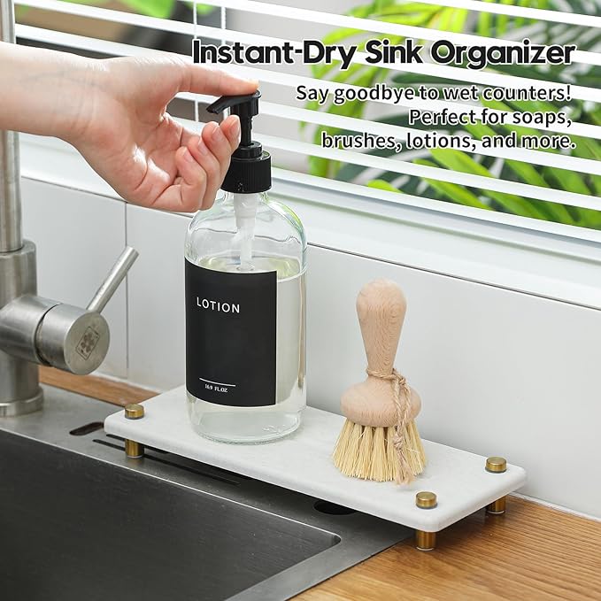 Stone Drying Tray, Water Absorbing Faucet Mat Kitchen Sink Organizer, Diatomite - Image 2