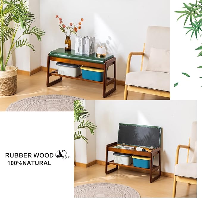 latifolia Solid Wood Bench, Entryway Shoe Bench with Cushion, Flip-Open Stora...