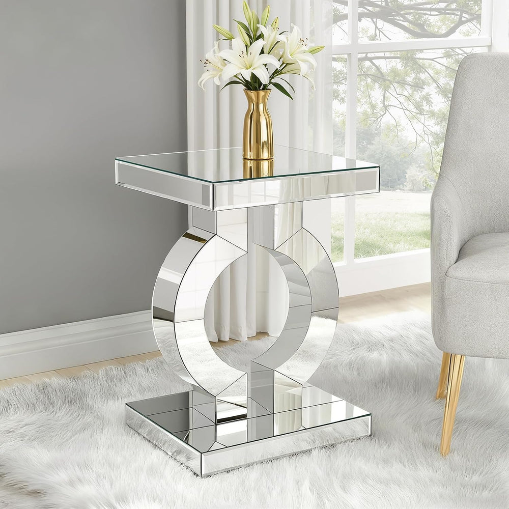 Mirrored End Table, Silver Side Accent Table, Small Mirrored Coffee Table for...
