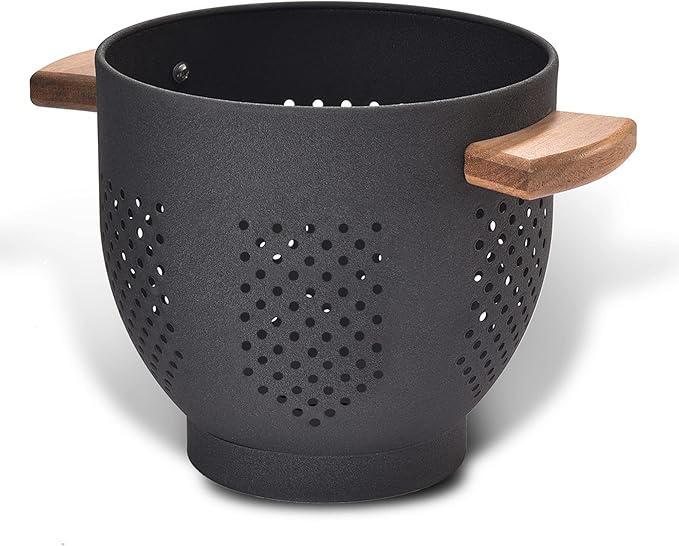 Metal Colander with Wood Handle and Stable Base, Powder Coated Steel Kitchen by Unknown