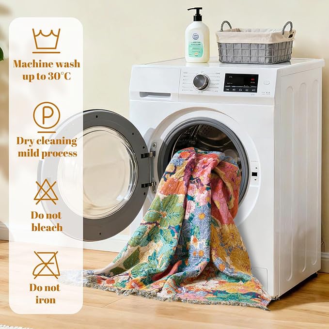 MSGKV Boho Throw Blanket for Couch 50"x60" Cotton Floral Blankets for Sofa - Image 8