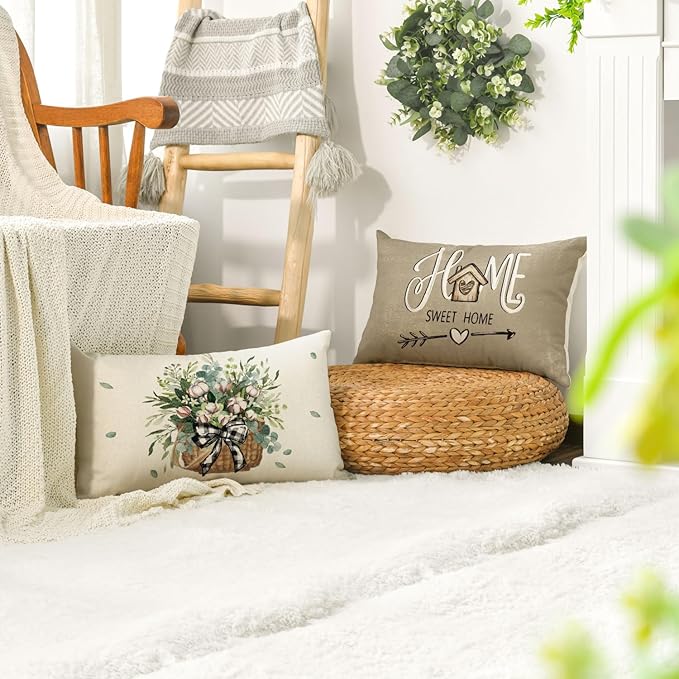 AVOIN Colorlife Bless Our Home Farmhouse Eucalyptus Leaves Throw Pillow Covers - Image 5