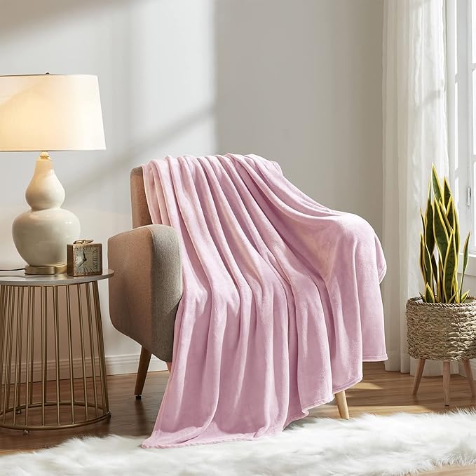 KMUSET Fleece Blanket Throw Size Pink Lightweight Super Soft Cozy Luxury Bed - Image 3