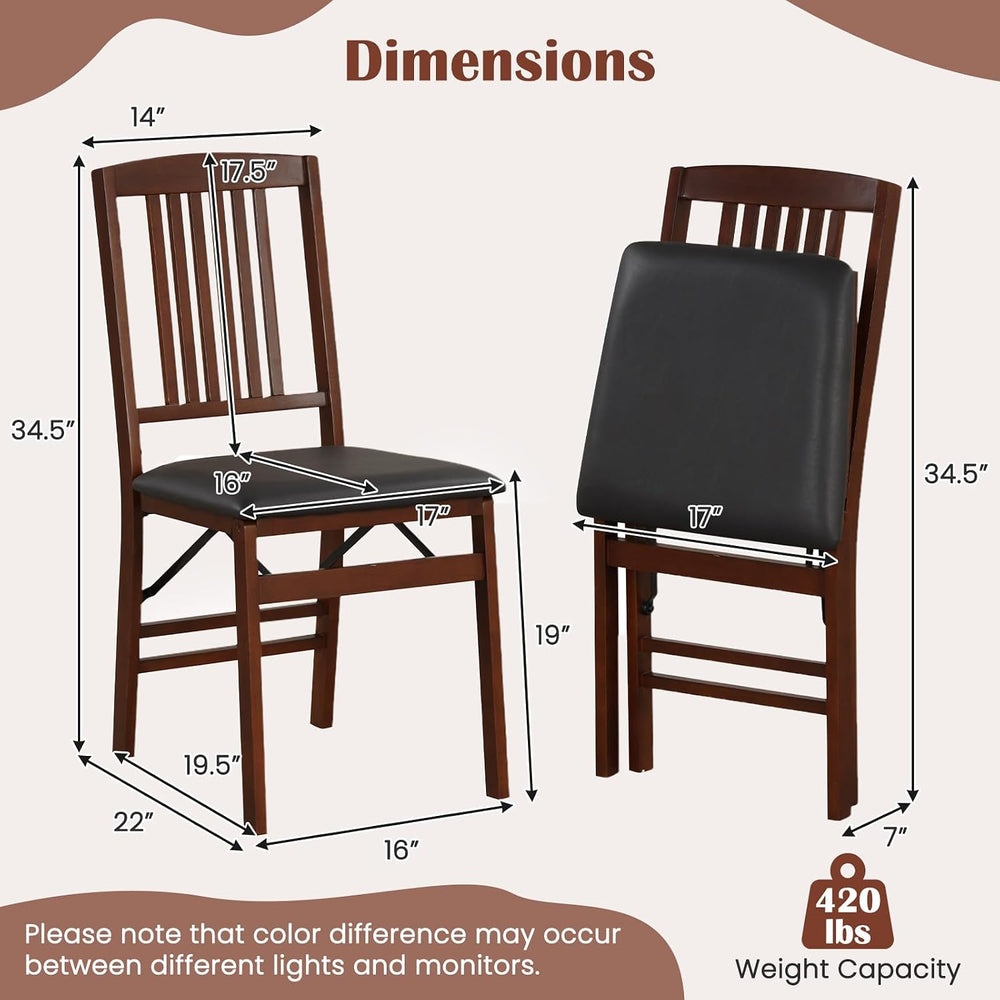 GIANTEX Folding Dining Chairs Set of 2, Foldable Wood Kitchen Chairs with Pad...