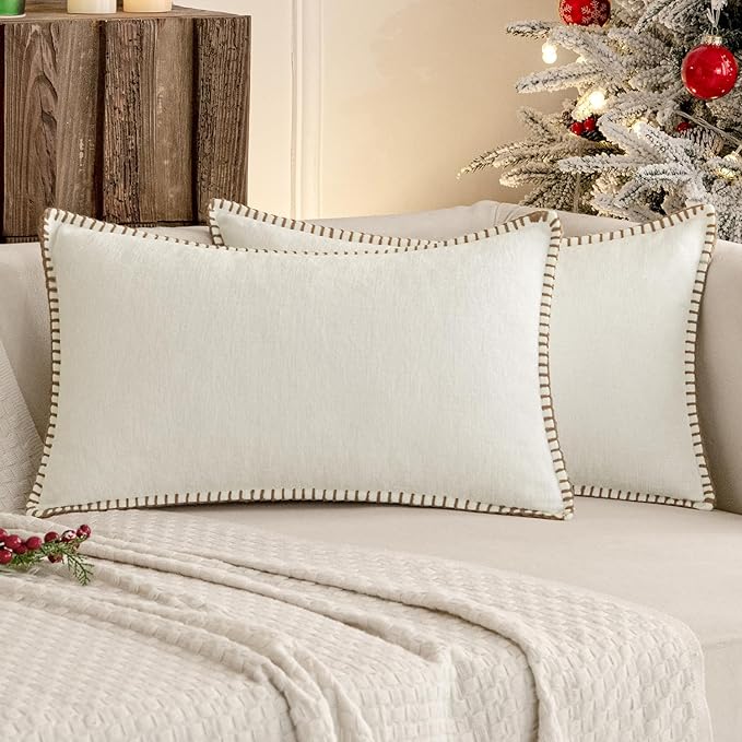 MIULEE Pack of 2 Christmas Pillow Covers 12x20 Inch Pure White Farmhouse by MIULEE