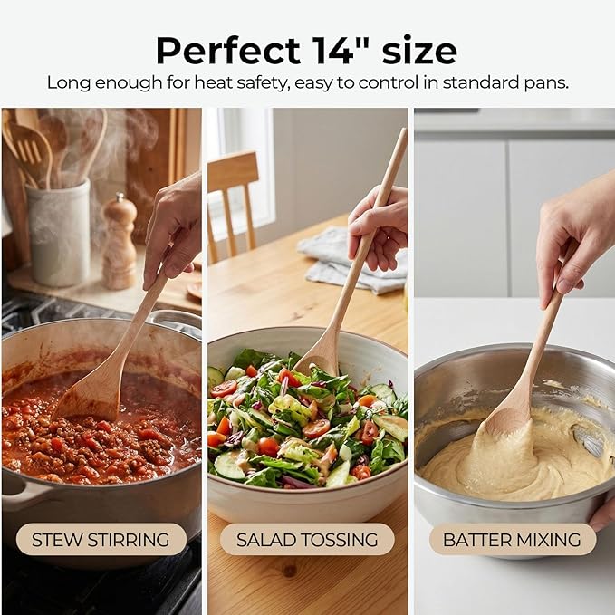 HANSGO 3PCS Wooden Spoons for Cooking, 14 Inch Long Handle Spoons for Deep Pots - Image 2