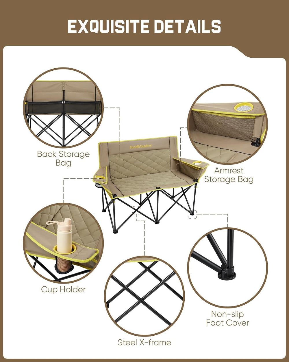 FanttikOutdoor Zeta L11 Duo Pro Double Camping Chair, 2 Person Portable Foldi...