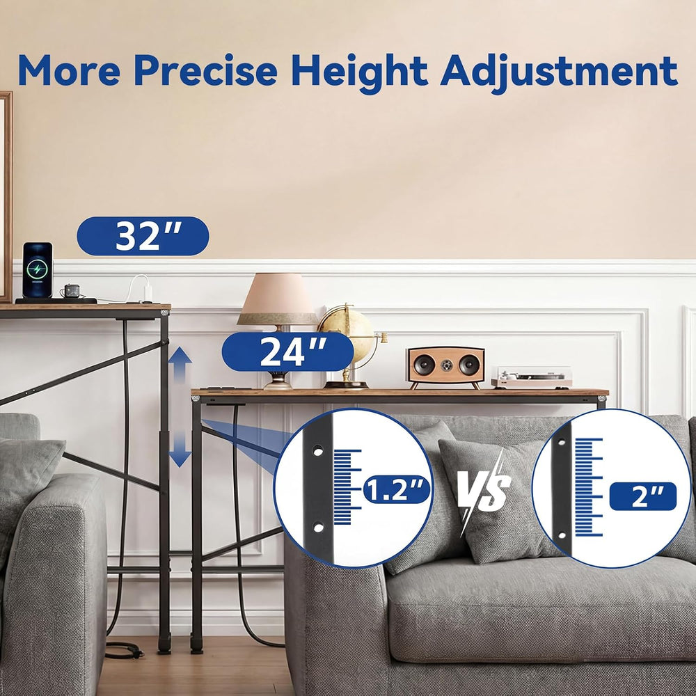 102.4 Inch Behind Couch Table Skinny with 2 Outlets, 24″-32″ Height Adjustabl...