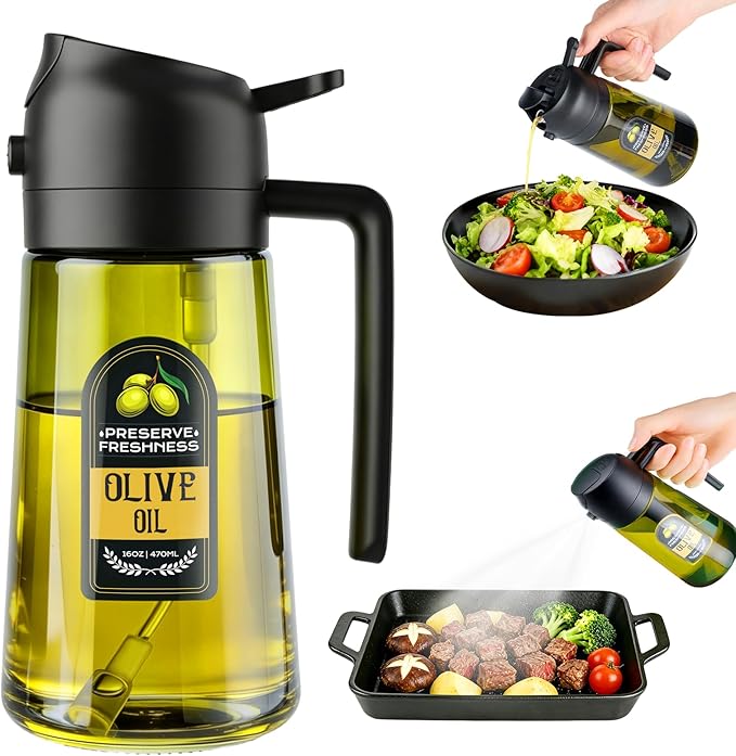 2 in 1 Olive Oil Sprayer for Cooking, 16 Oz Olive Oil Dispenser Bottle for by WANKODA