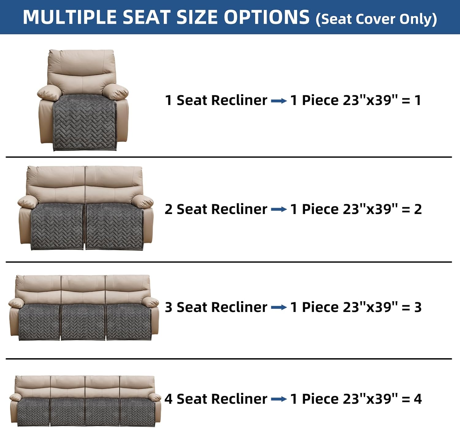 Eismodra Recliner Chair Covers,Recliner Covers that Stay in Place,Washable Recliner Slipcover for Large Recliner 3 Seater Sofa Couch Living Room Loveseat,Dark Gray 23 x 39 inches (Only 1 Piece)