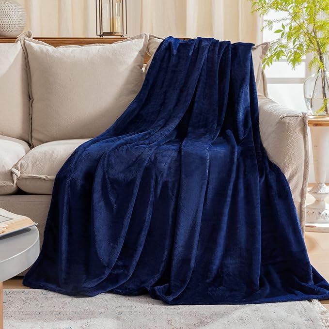 Fleece Plush Throw Blanket Navy Blue, Super Soft Fuzzy Cozy Flannel Blanket by JIAHANNHA