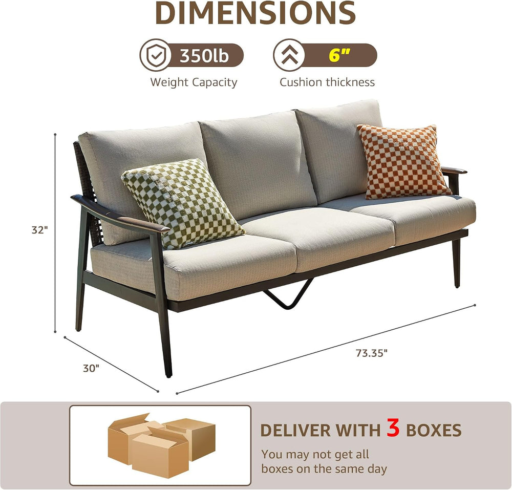 NATURAL EXPRESSIONS 3-Seat Patio Sofa, Wicker Back, Woodgrain Armrest