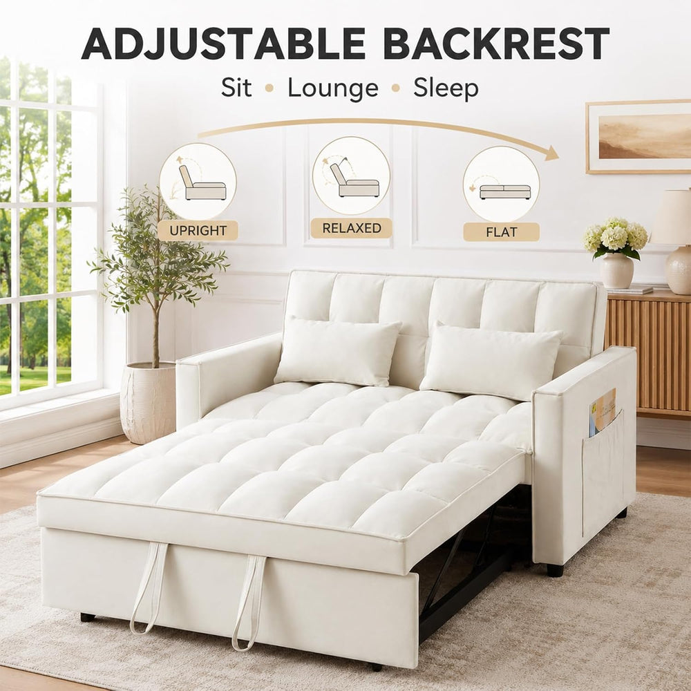3 in 1 Pull Out Couch Bed, Convertible Futon Sofa Bed, Velvet Sleeper Lovesea...