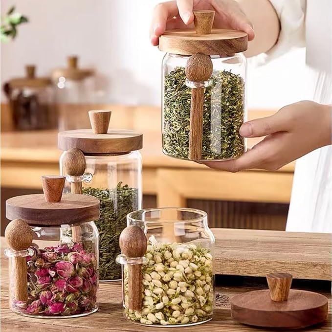 ANSQU Glass Jars with Wooden Lids and Spoons, Glass Food Storage Canisters - Image 4