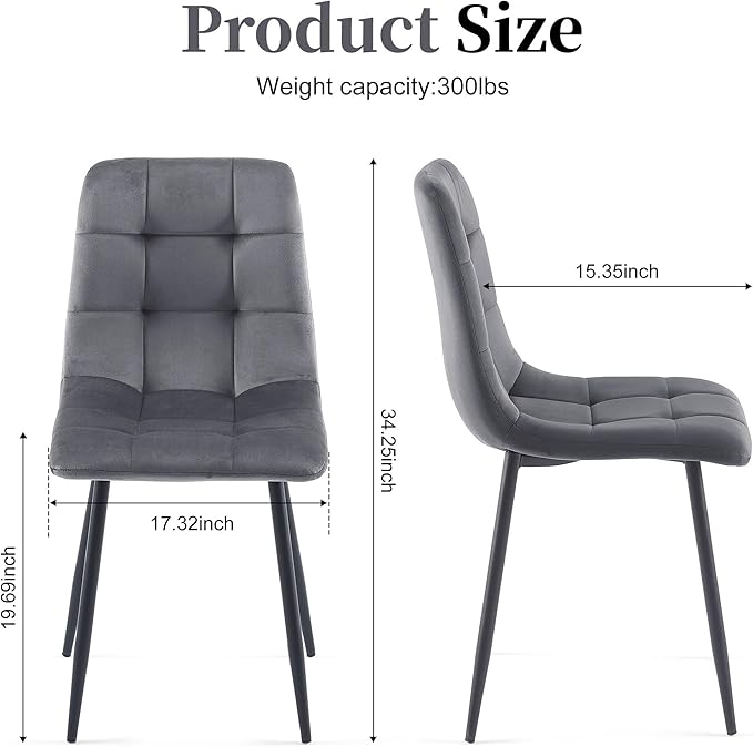 Velvet Dining Chairs Set of 4 - Grey Dining Room Chairs with Metal Legs Ideal...