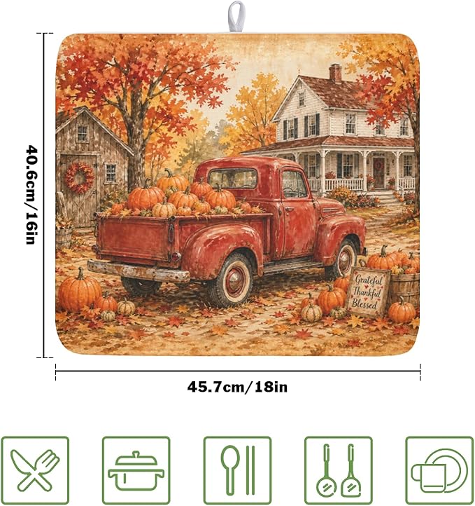 Fall Pumpkin Dish Drying Mat for Kitchen Counter Thanksgiving Autumn Harvest - Image 2