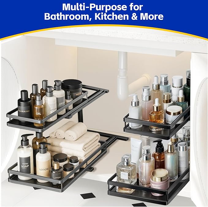 Under Sink Organizer, Dual-Rail Ball-Bearing, Under Kitchen Sink Organizer
